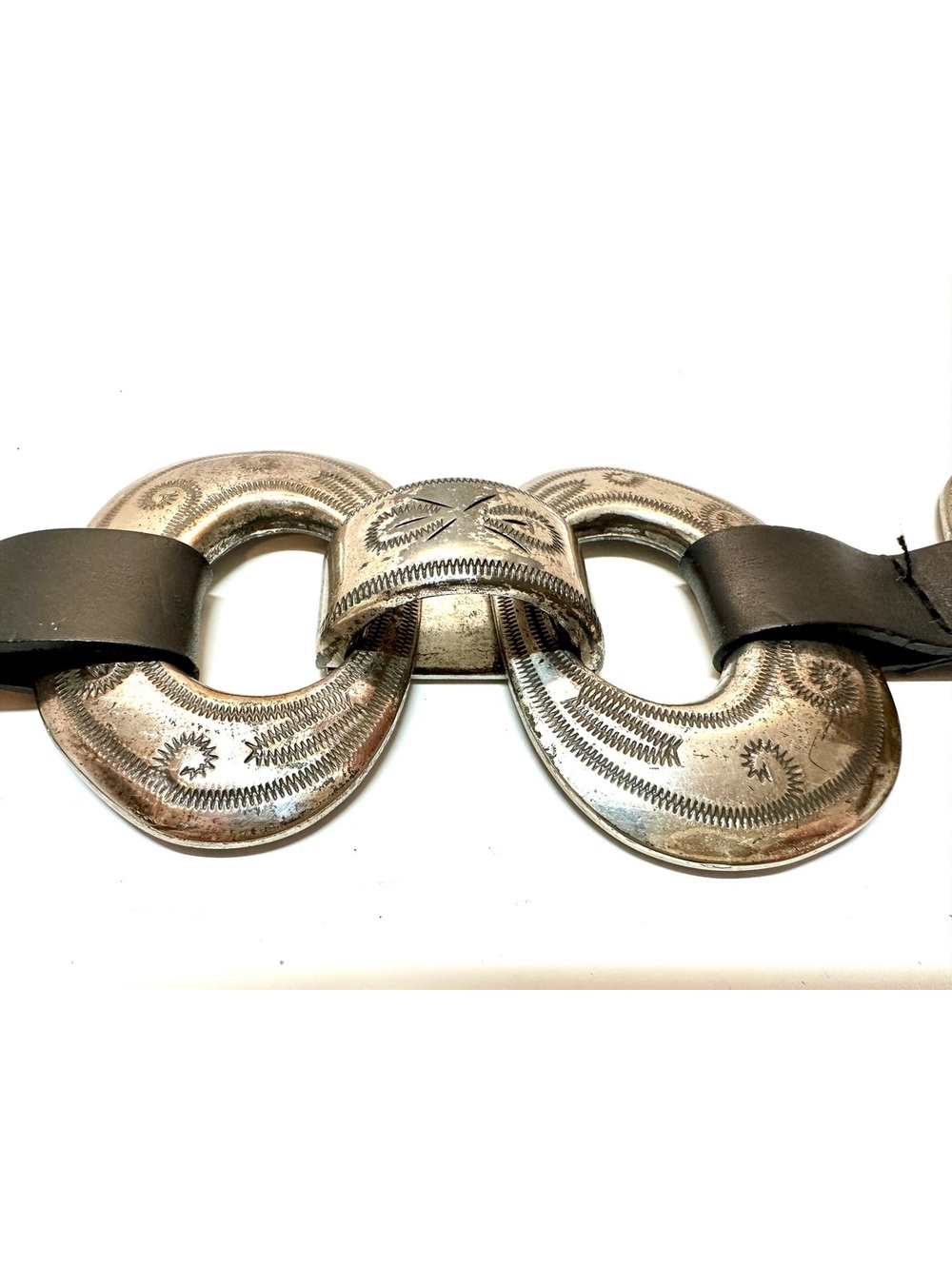 Vintage Chico’s Concho Silver-tone Medallions Black Adjustable Leather Belt